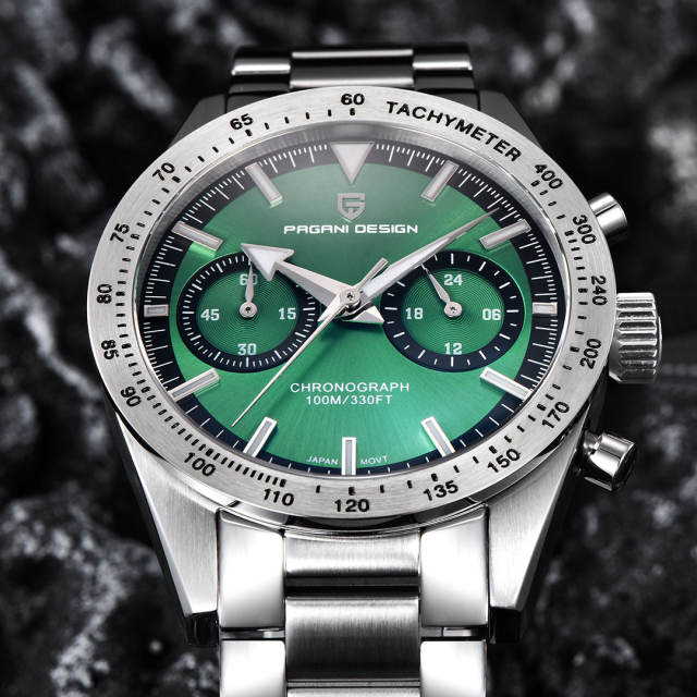 PAGANI DESIGN PD1766 Men's Chronograph Quartz Watches 40mm Stainless Steel Waterproof Sports Wrist Watch for Men