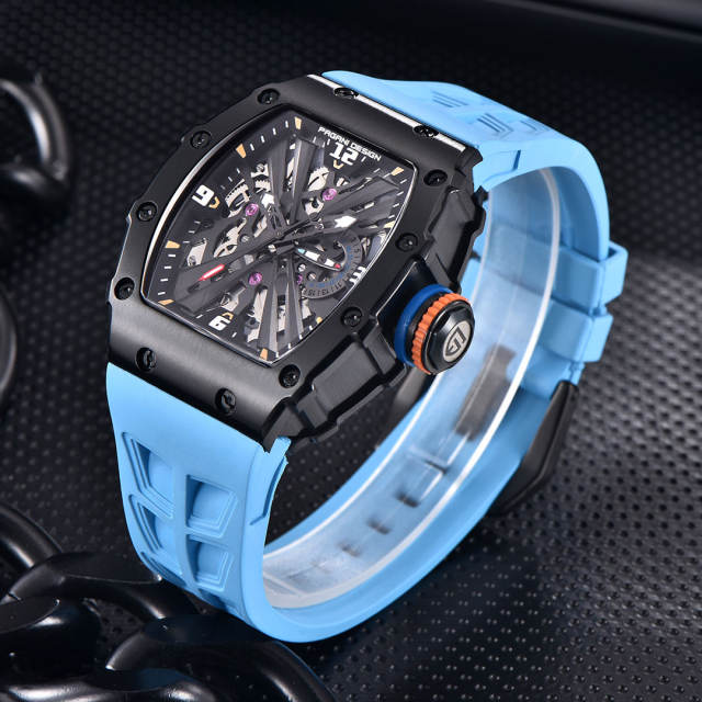 PAGANI DESIGN PD1738 New Men's Quartz Watches Stainless Steel Waterproof Tonneau Wrist Watch for Men with Japan VH65 Movement, Silicone Watchband