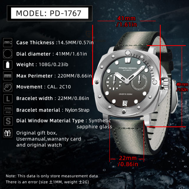 PAGANI DESIGN PD1767 Men's Automatic Watches 41mm Stainless Steel Unique Waterproof Mechanical Sports Wrist Watch for Men Sapphire Glass With AR Coating