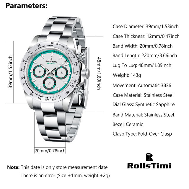 RollsTimi Men's Automatic Watches full Stainless Steel Mechanical Sports Wrist Watches for Men