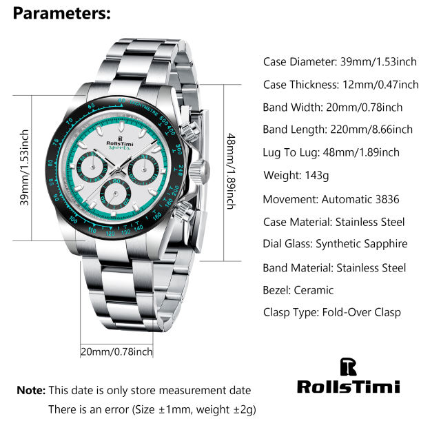 RollsTimi Men's Automatic Watches full Stainless Steel Mechanical Sports Wrist Watches for Men