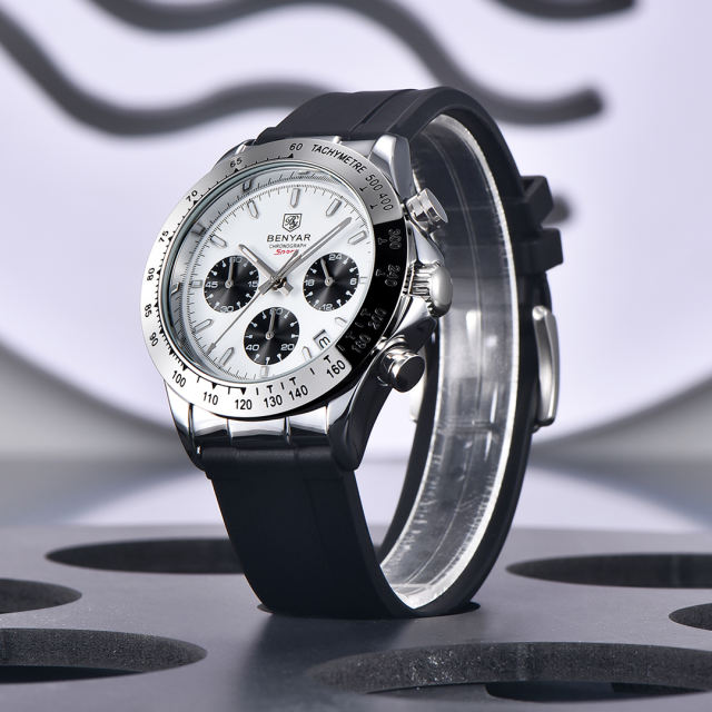 BENYAR New Quartz Men's Watches Chronograph Daytona Homage Silicone Business Wrist Watch for Men Waterproof Wristwatch Auto Date