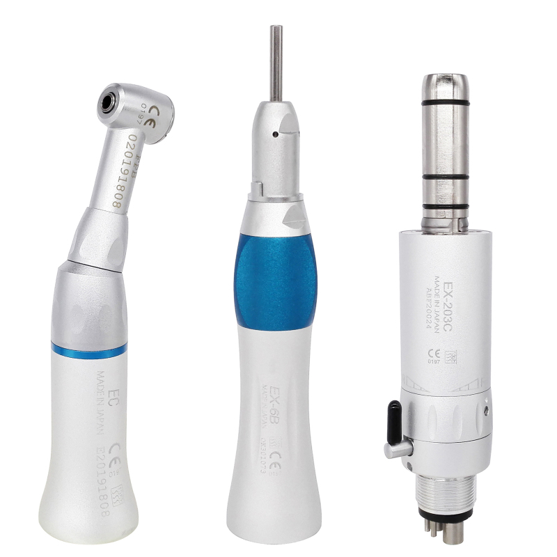 Dental Low Slow Speed Handpiece Set Push Button Contra Angle Air Motor fit NSK EX-203C 2/4 Holes