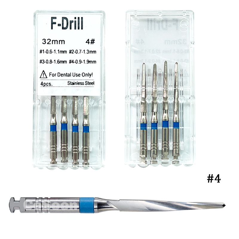 4 /PK Dental Endo Root Canal Fiber Post Drills Stainless Steel 1.1/1.3/1.6/1.9mm