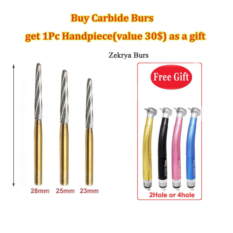 Dental Endodonitics Zekrya Surgical Carbide Tungsten Burs FG 23mm/25mm/28mm + Free Handpiece