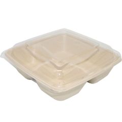 Bagasse Square Container 48oz 3 section with PET Lid 1x300PCS