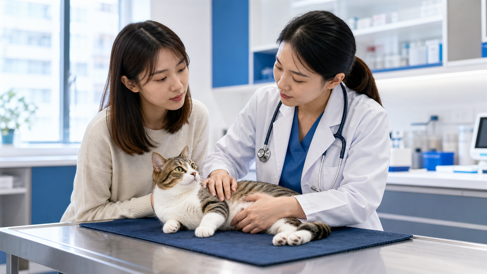 獸醫為便秘貓咪檢查腹部
