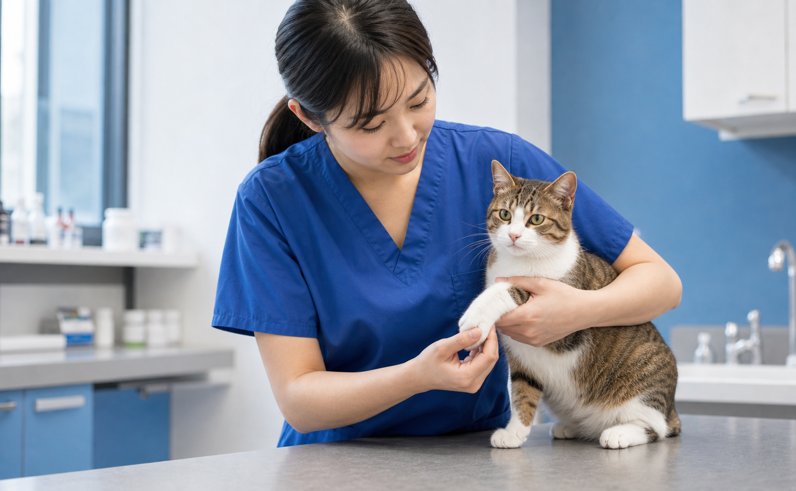 香港社企動物醫院獸醫為跛腳貓咪檢查前腳和關節