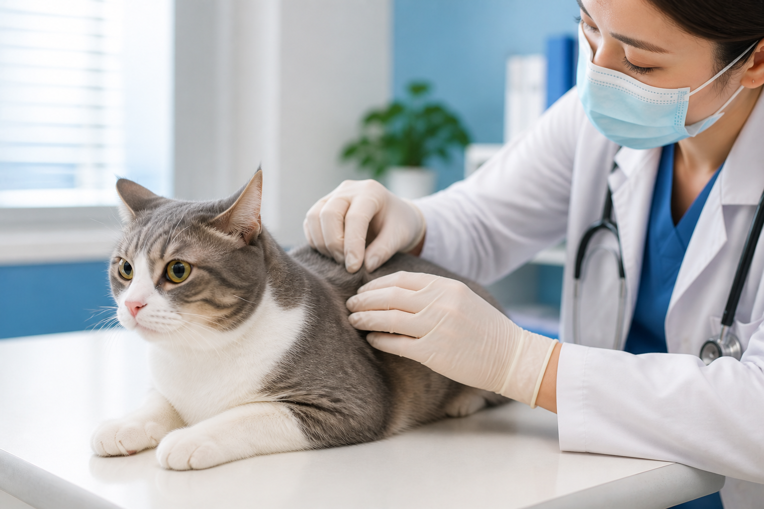 香港社企動物醫院獸醫為疑似貓癬或皮膚真菌的貓咪進行皮膚檢查