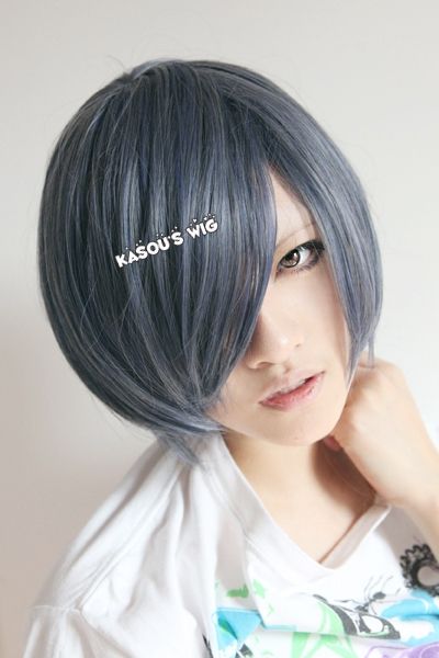Black Butler / Kuroshitsuji Ciel Phantomhive short straight smooth gray blue blended cosplay wig with bangs S-2/ SP29