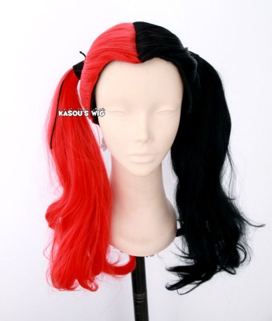 43cm / 16.5" Harley Quinn red black split cosplay wig