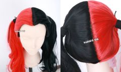 43cm / 16.5" Harley Quinn red black split cosplay wig