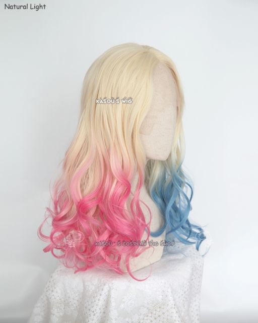 Lace Front>>Suicide Squad Harley Quinn middle part curly cosplay wig . hair down version . hand dyed with fabric dyes.