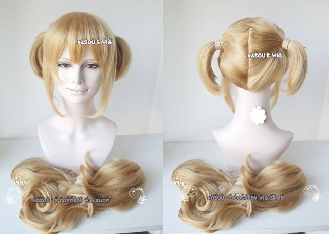 Harley Quinn blonde cosplay wig with two curly clips lolita hair ( KA012)
