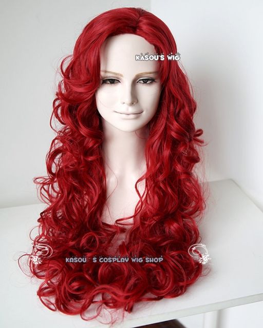 90cm / 35.5" crimson red long curly side part bangs long wig poison ivy . women wig . SP28