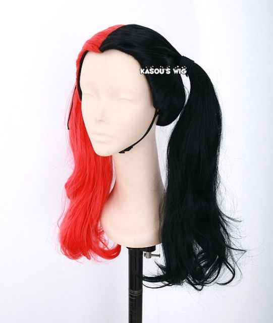 43cm / 16.5" Harley Quinn red black split cosplay wig
