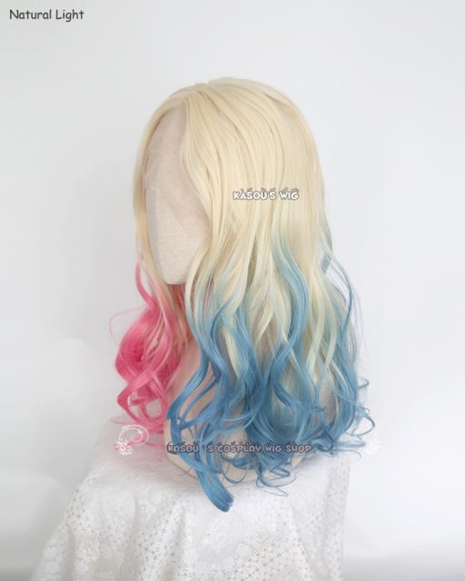 Lace Front>>Suicide Squad Harley Quinn middle part curly cosplay wig . hair down version . hand dyed with fabric dyes.