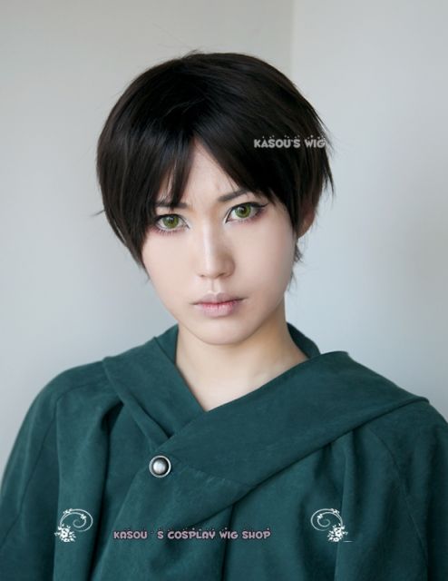 Attack on Titan Shingeki No Kyojin Eren Jaeger short black brown cosplay wig . KA031