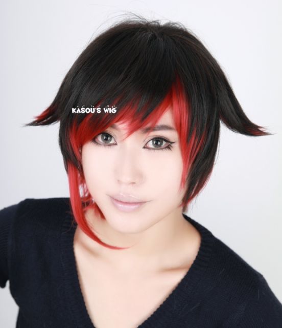 RWBY Red Ruby Rose short layers dark brown red omber cosplay wig