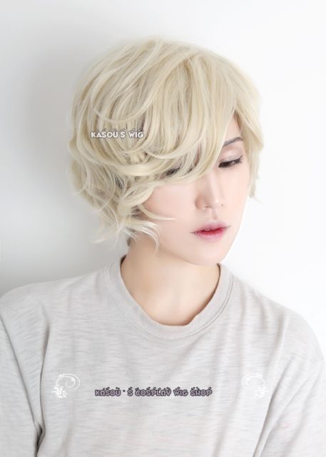 Touken Ranbu 刀剣乱舞 五虎退 Gokotai short light cream blonde curly cosplay wig .cute wig . SP17