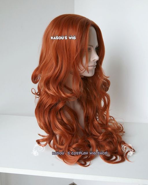 Bat Girl 80cm long side-parted orange brown auburn body wave cosplay wig . suitable for daily wear
