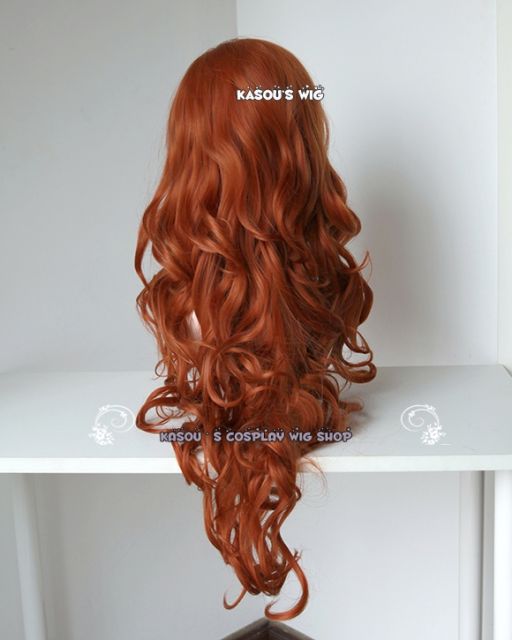 Bat Girl 80cm long side-parted orange brown auburn body wave cosplay wig . suitable for daily wear