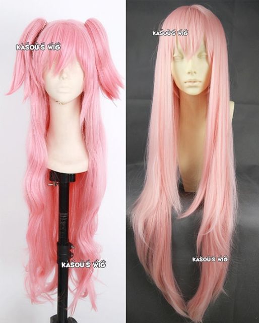 100cm / 39.5" Puella Magi Madoka Magica Kaname Madoka goddess version long wavy pink / pastel pink cosplay wig with clips / 2 colors available