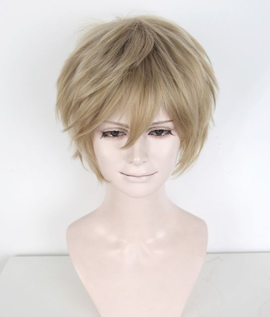 S-1 / KA016 >>31cm / 12.2" short tanned blonde layered wig, easy to style,Hiperlon fiber