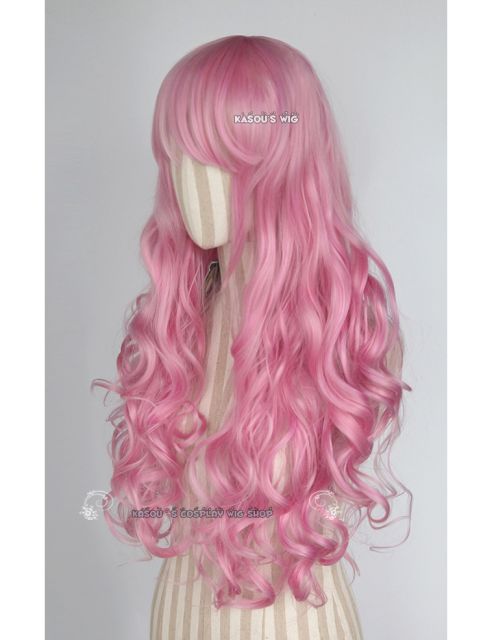 L-1 / KA034 baby pink 75cm long curly wig . Hiperlon fiber