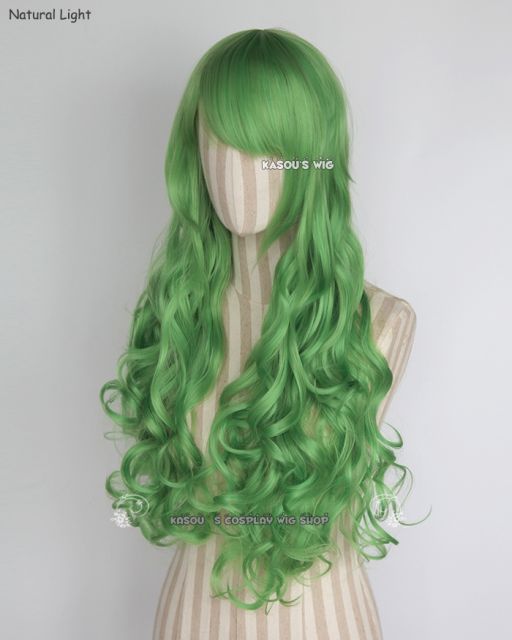 L-1 / KA060 light green 75cm long curly wig . Hiperlon fiber
