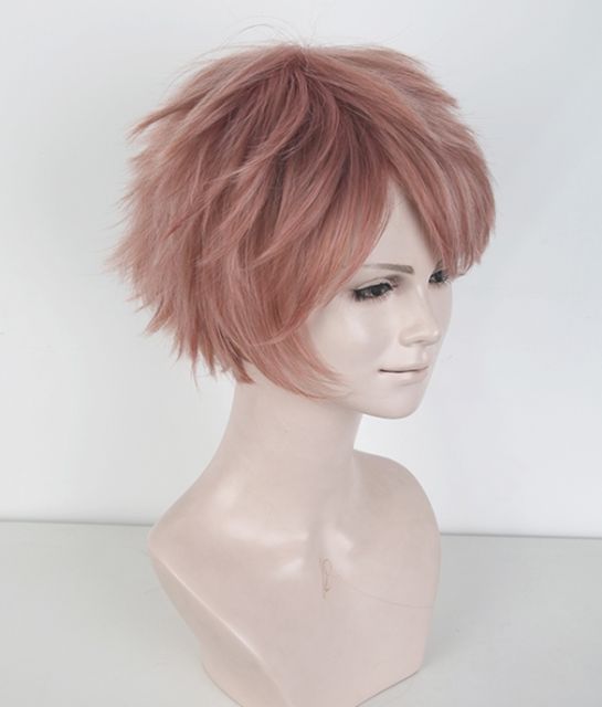 S-1 / KA037 >>31cm / 12.2" short dusty pink layered wig, easy to style,Hiperlon fiber