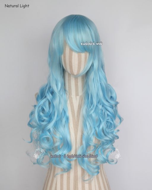 L-1 / KA046 light blue 75cm long curly wig . Hiperlon fiber