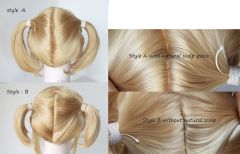 Harley Quinn blonde cosplay wig and wrap on black red ombre pigtails . lolita hair . KA012