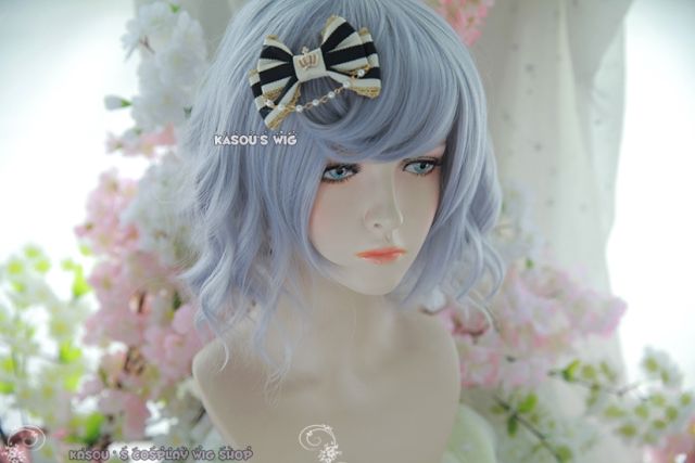 S-4 / SP26 silver lavender loose loose beach waves lolita . harajuku wig with bangs .35cm