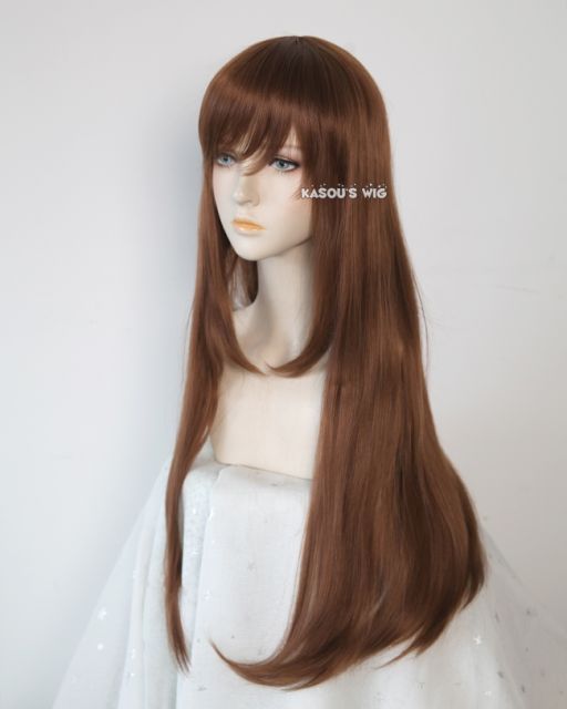 L-2 / KA026 Walnut Brown 75cm long straight wig . Hiperlon fiber