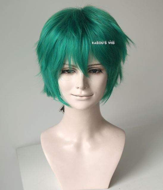 S-1 / KA062>>31cm / 12.2" short emerald green layered wig, easy to style,Hiperlon fiber
