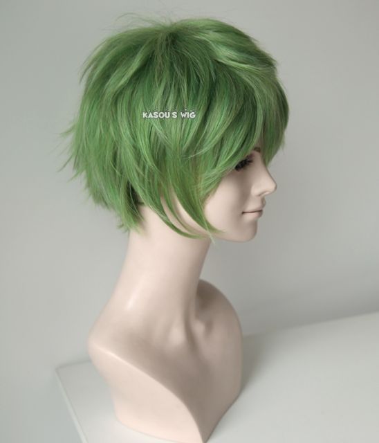 S-1 / KA061>>31cm / 12.2" short moss green layered wig, easy to style,Hiperlon fiber