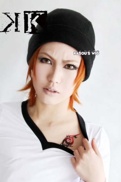 K project Yata Misaki  short dark copper orange layers cosplay wig with short bangs