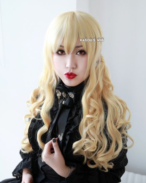 L-1 / KA008 yellow blonde 75cm long curly wig . Hiperlon fiber