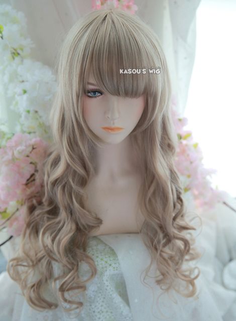 L-1 / KA015 ash blonde 75cm long curly wig . Hiperlon fiber