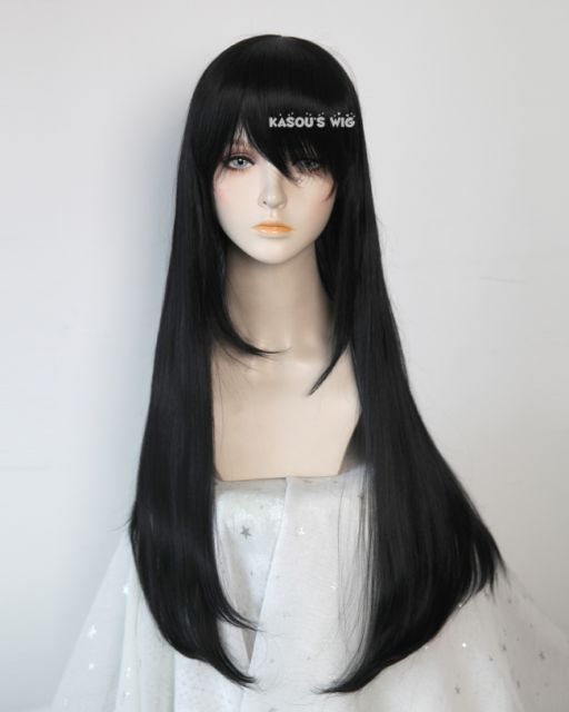 Maid Dragon Fafnir L-2 / KA032 Jet Black 75cm long straight wig . Hiperlon fiber