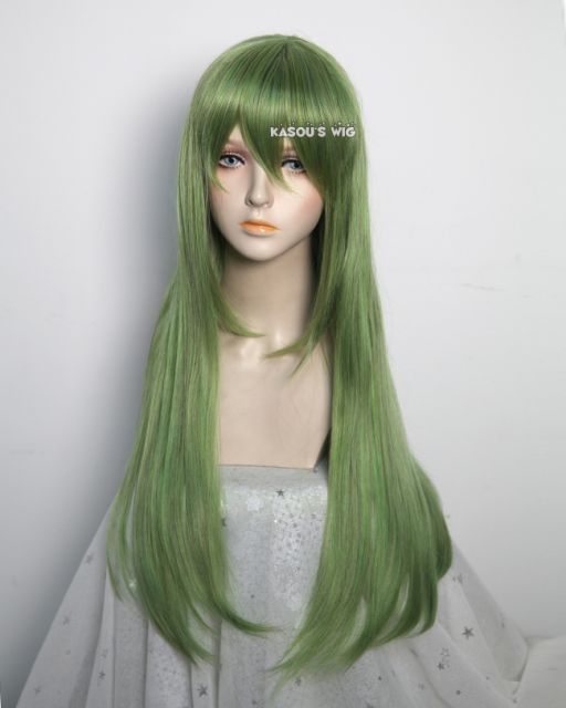 L-2 / KA061 moss green 75cm long straight wig . Hiperlon fiber