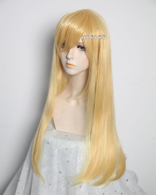 L-2 / SP01 pastel yellow blonde 75cm long straight wig . Tangle Resistant fiber