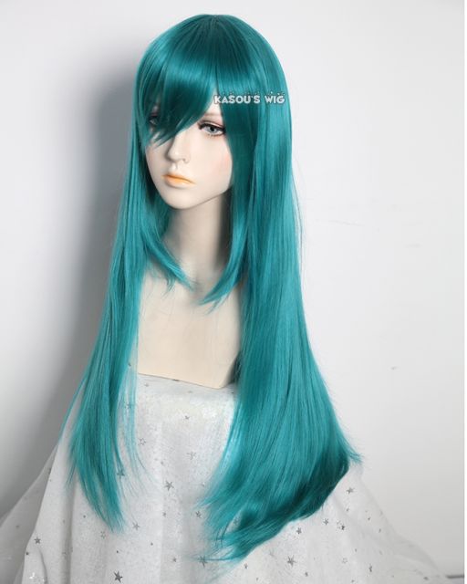 L-2 / KA063 pine green 75cm long straight wig . Hiperlon fiber