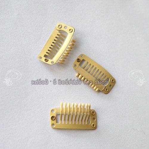 3pcs Snap clips black tan yellow . Hair Extension Clips .