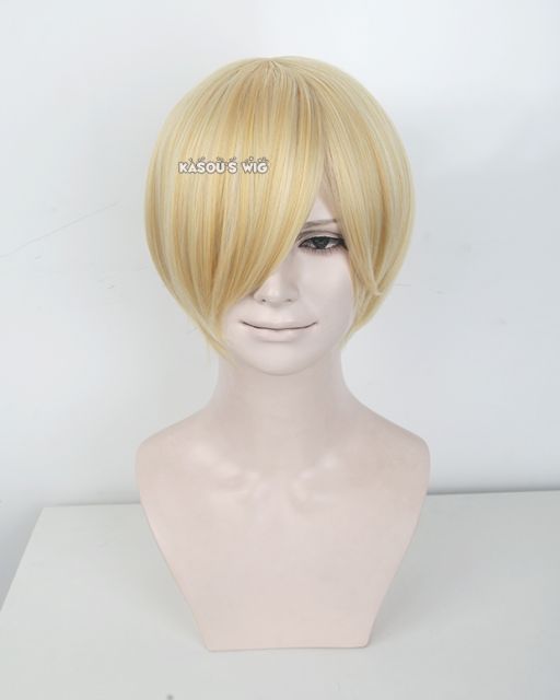 S-2 / KA008 yellow blonde short bob smooth cosplay wig with long bangs