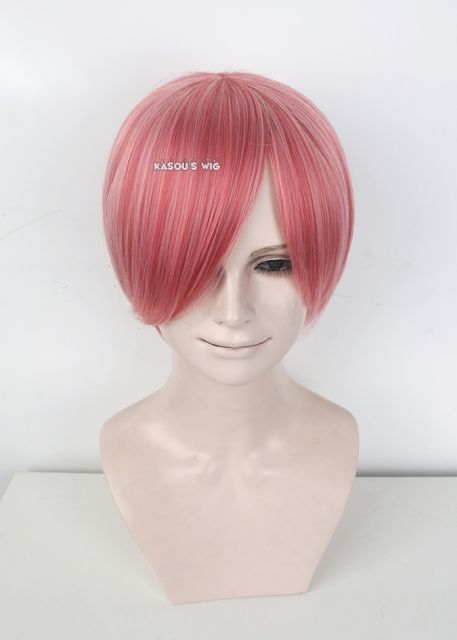 S-2 /  KA036 rose pink short bob smooth cosplay wig with long bangs