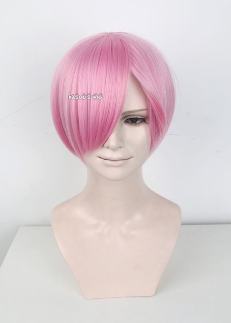 S-2 / KA034 baby pink short bob smooth cosplay wig with long bangs