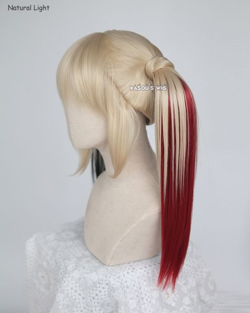Harley Quinn light blonde cosplay wig and wrap on black red ombre pigtails . lolita hair . KA006