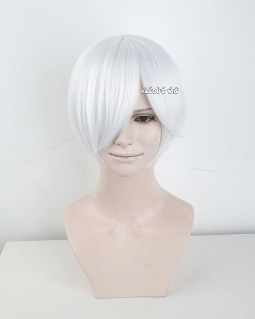S-2 / KA001 snow white short bob smooth cosplay wig with long bangs